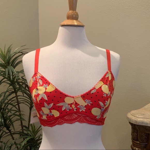 NWT $38 Free People Mari Red Printed Bralette Bra XS S M - Picture 9 of 13